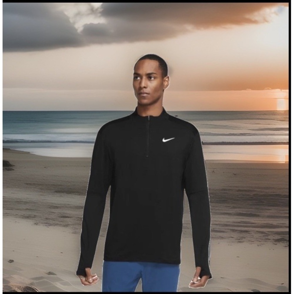 Nike Dri-Fit Element 1/4 Zip Running Top Mens Large Mock Neck Black Pullover
